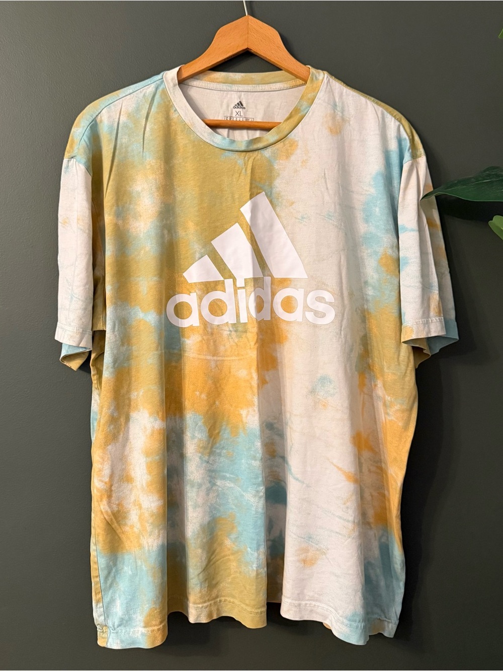 adidas Short-Sleeve Tie-Dye Logo Tee in Yellow & Blue